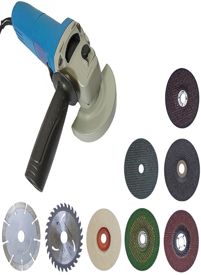 Inditrust New Powerful 900W 4 inch 801 angle grinder combo with 8 wheels for cutting grinding buffing polishing application (Blue) - Image 1